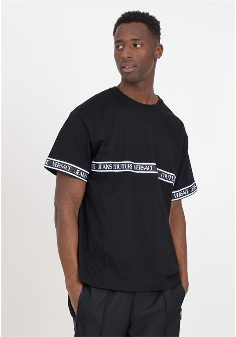 Black men's t-shirt with Institutional logo VERSACE JEANS COUTURE | 76GAHC06CJ01C899